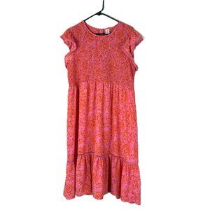 Melrose And Market Pink Floral Smocked Flutter Sleeve Midi Dress 2X Pink Orange